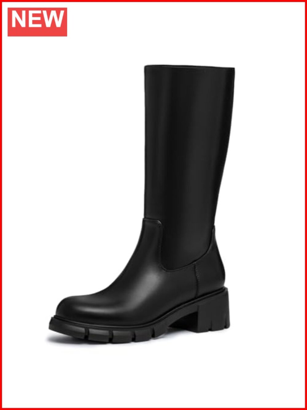 Girls Knee High Boots Chunky Heel Faux Leather Side Zip